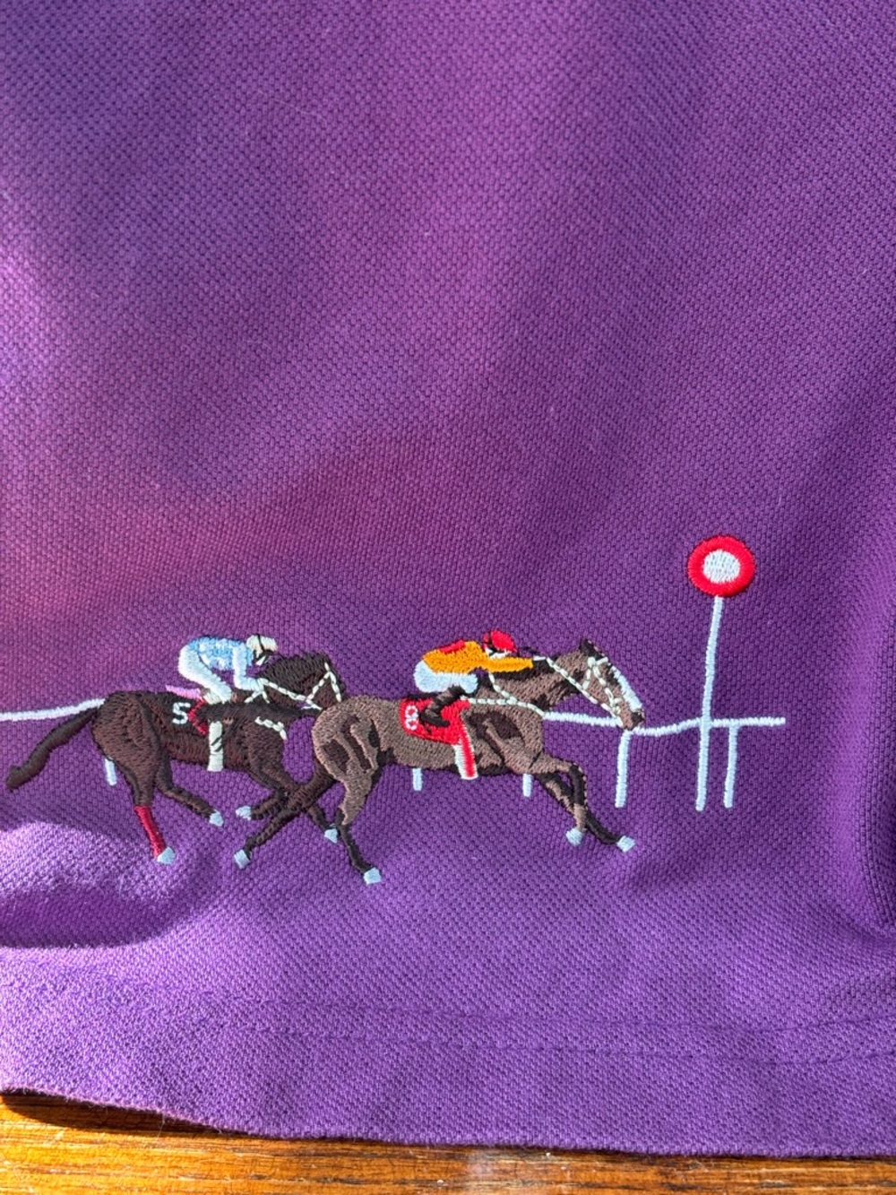 Barbour Purple Button-Down Polo with Embroidered Horse Racing on Back Men’s XL - Picture 5 of 9